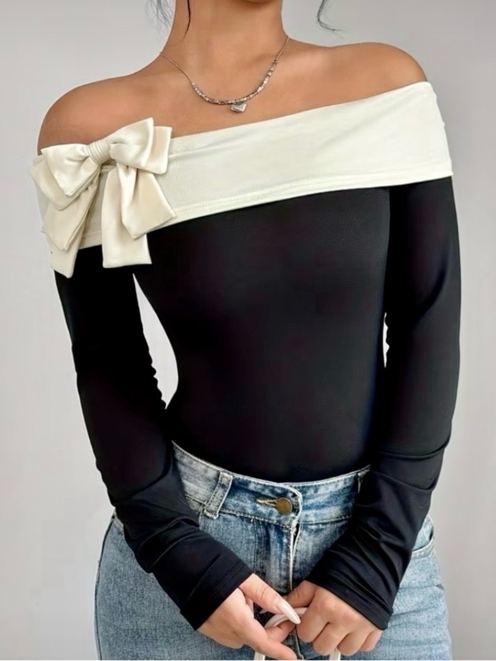 Off-the-Shoulder Bow Detail Bodysuit - Size XL - NWOT! - Picture 3 of 8